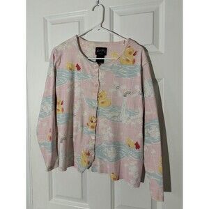 Vintage 90’s y2K Nick & Nora Pink Bubble Bath Rubber Duck PJ shirt LG Fair Cond